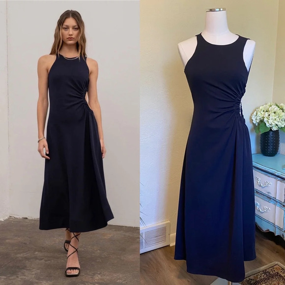 NWT Moon River Navy Side Cut Out Midi Dress, Small - Picture 3 of 6